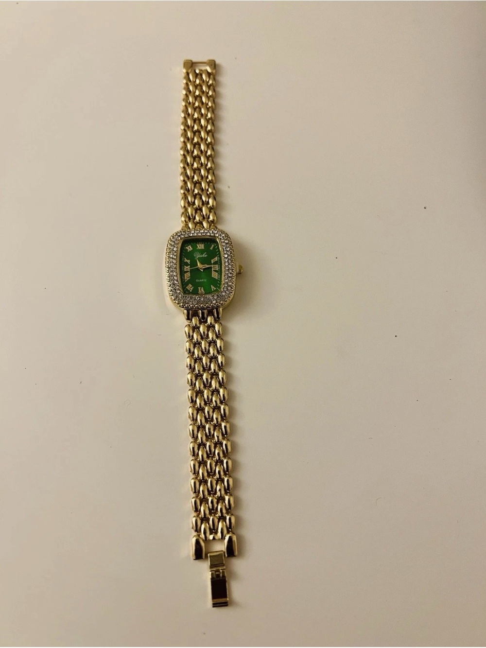 New- Gold Chain Bracelet Watch with Green Dial